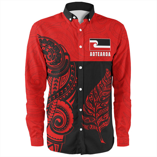 New Zealand Long Sleeve Shirt Maori Pattern Aotearoa Silver Fern Tattoo