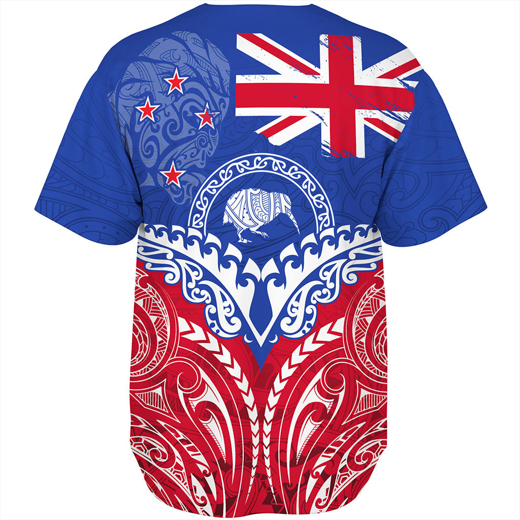 New Zealand Baseball Shirt Flag With Kiwi And Maori Pattern