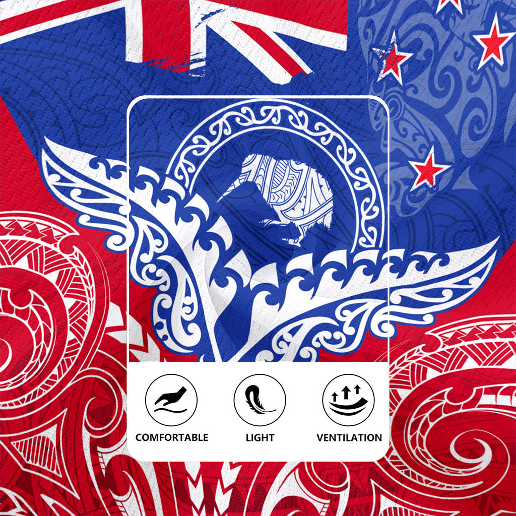 New Zealand Rugby Jersey Flag With Kiwi And Maori Pattern