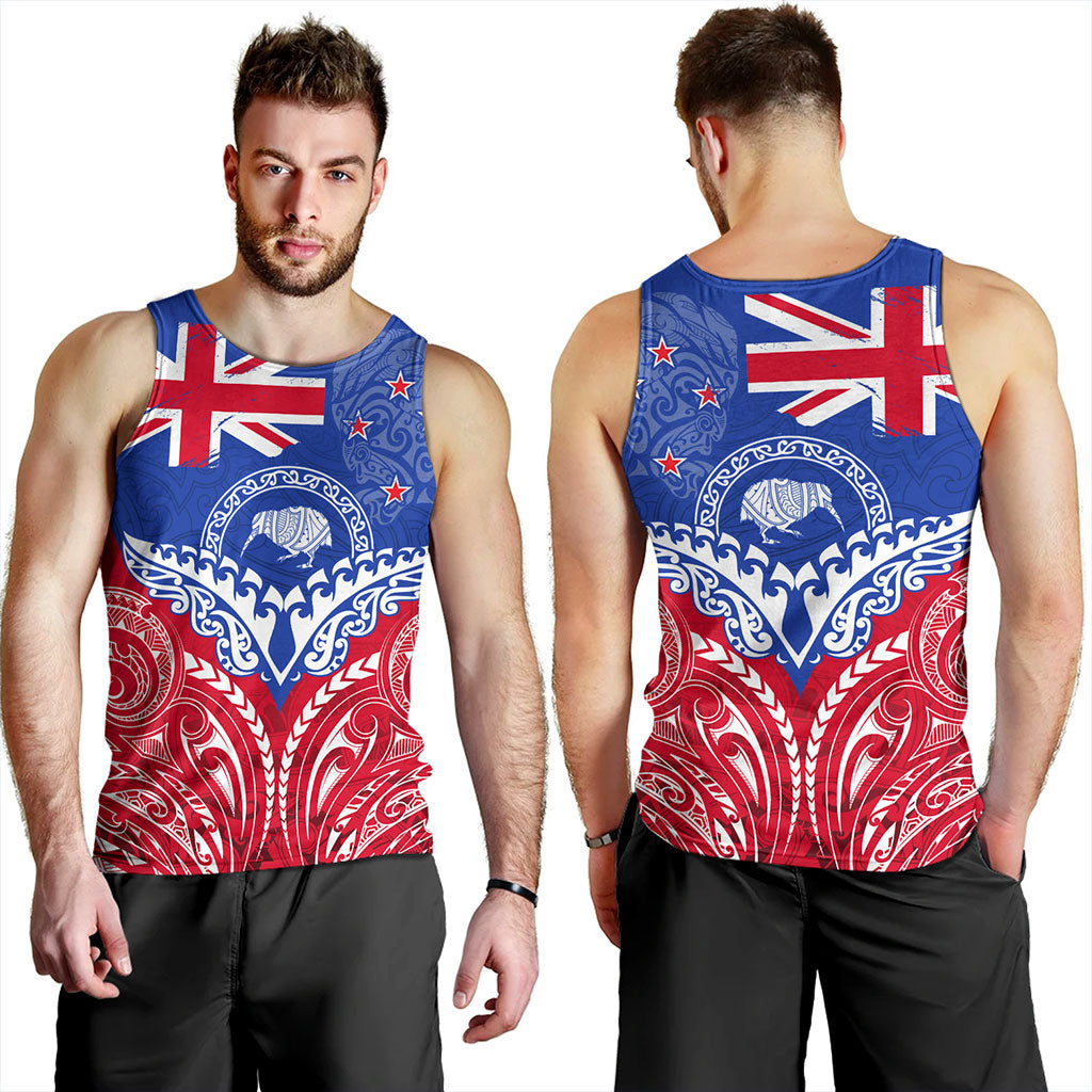 New Zealand Tank Top Flag With Kiwi And Maori Pattern