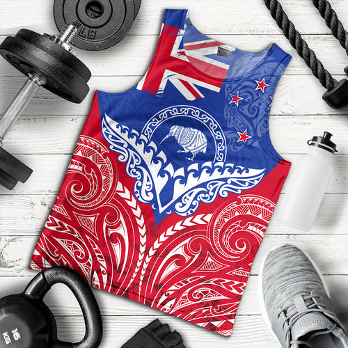 New Zealand Tank Top Flag With Kiwi And Maori Pattern