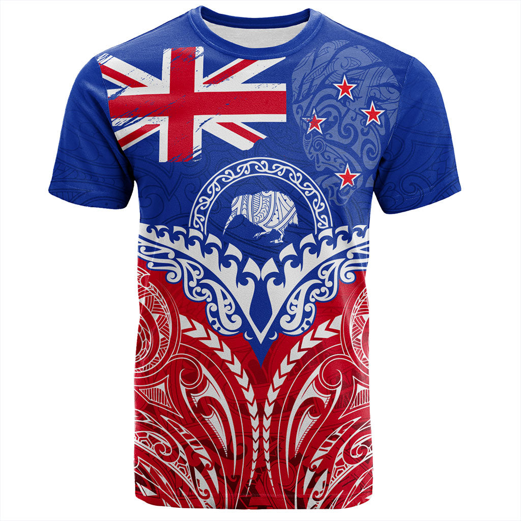 New Zealand T-Shirt Flag With Kiwi And Maori Pattern