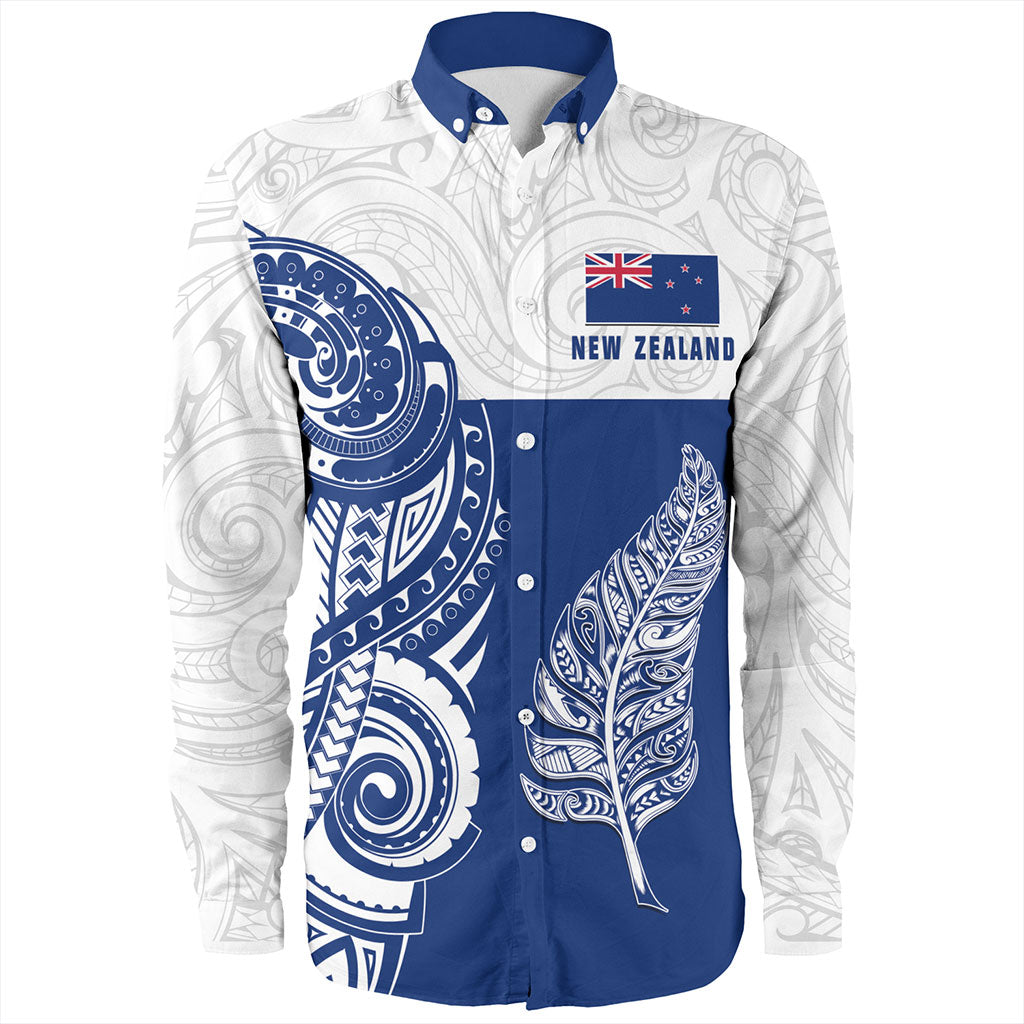 New Zealand Long Sleeve Shirt Maori Pattern Silver Fern Tattoo