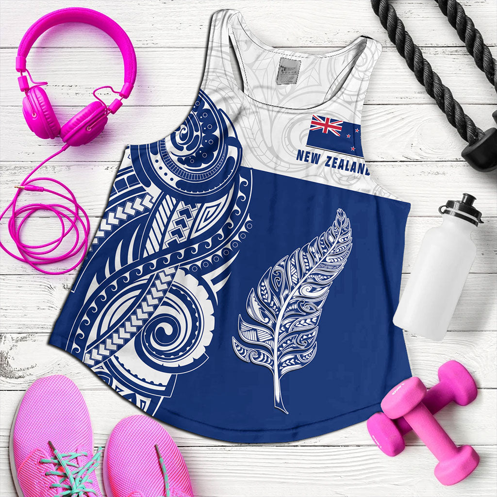 New Zealand Women Tank Maori Pattern Silver Fern Tattoo