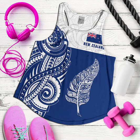 New Zealand Women Tank Maori Pattern Silver Fern Tattoo