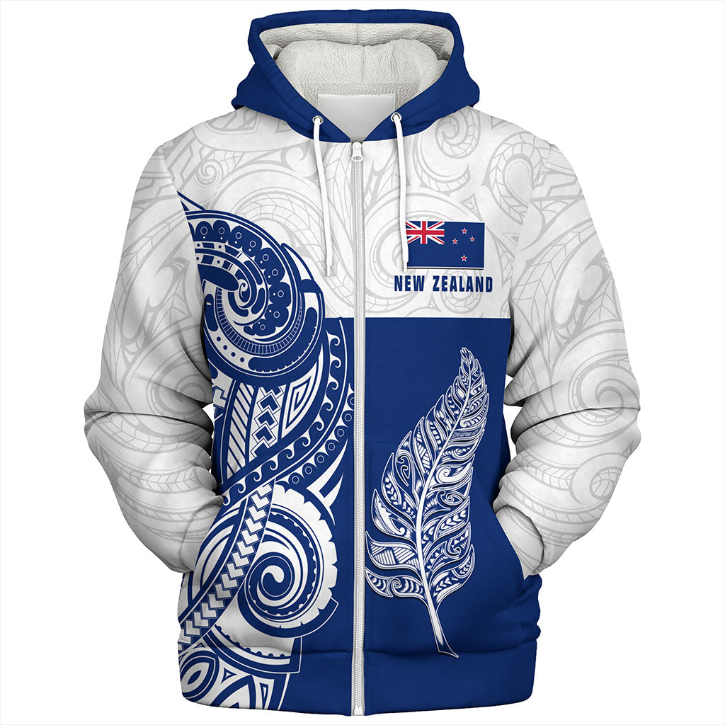 New Zealand Sherpa Hoodie Maori Pattern Silver Fern Tattoo