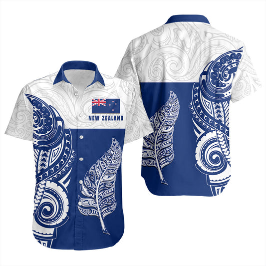 New Zealand Short Sleeve Shirt Maori Pattern Silver Fern Tattoo