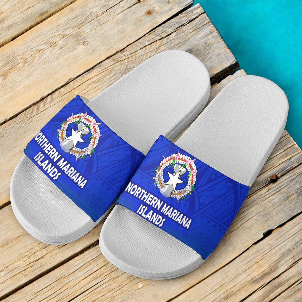 Northern Mariana Islands Flag Color With Traditional Patterns Slide Sandals