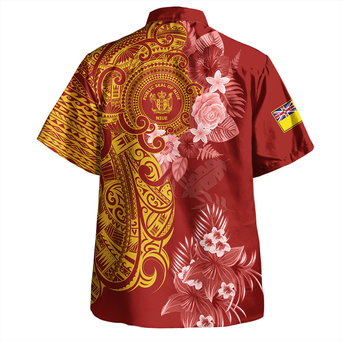 Niue Combo Puletasi And Shirt Polynesian Tropical Plumeria Tribal Red