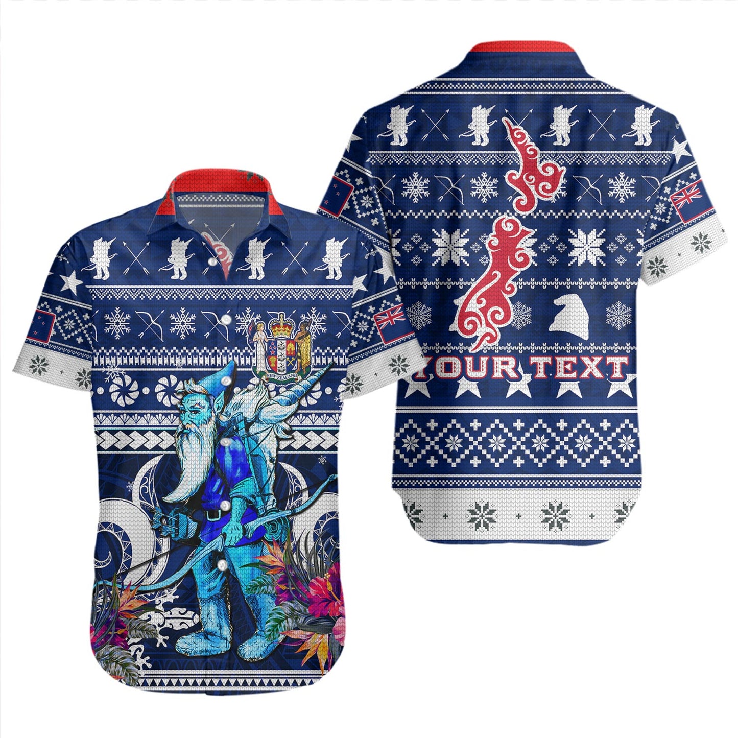 New Zealand Short Sleeve Shirt Custom Meri Kirihimete Ugly Christmas Gnome Packing Out a Unicorn