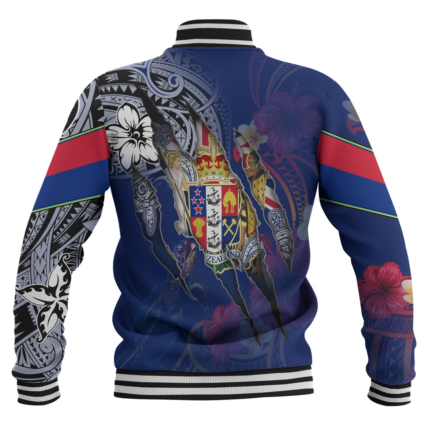 New Zealand Baseball Jacket Custom Kiwis Blood Inside Me Polynesian Sleeve Tattoo Tropical Blue