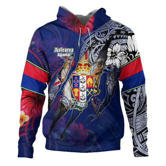 New Zealand Hoodie Custom Kiwis Blood Inside Me Polynesian Sleeve Tattoo Tropical Blue