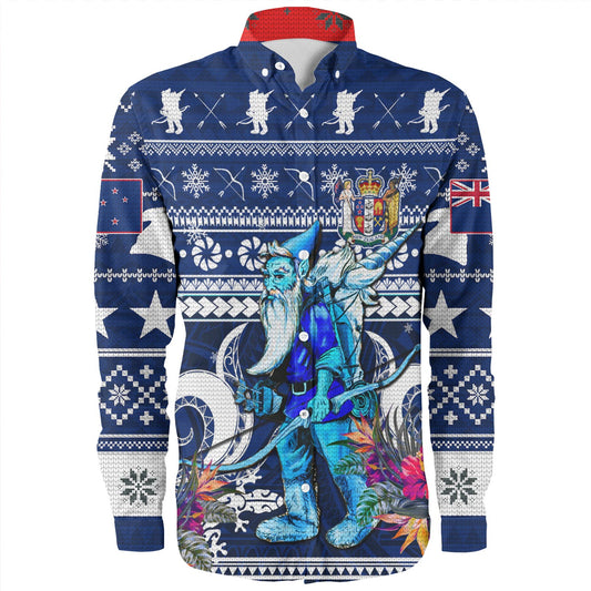 New Zealand Long Sleeve Shirt Custom Meri Kirihimete Ugly Christmas Gnome Packing Out a Unicorn