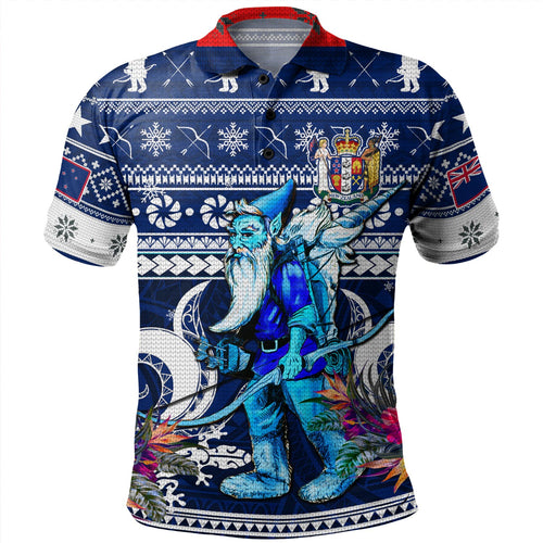 New Zealand Polo Shirt Custom Meri Kirihimete Ugly Christmas Gnome Packing Out a Unicorn
