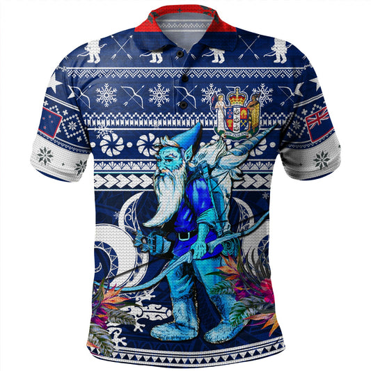 New Zealand Polo Shirt Custom Meri Kirihimete Ugly Christmas Gnome Packing Out a Unicorn