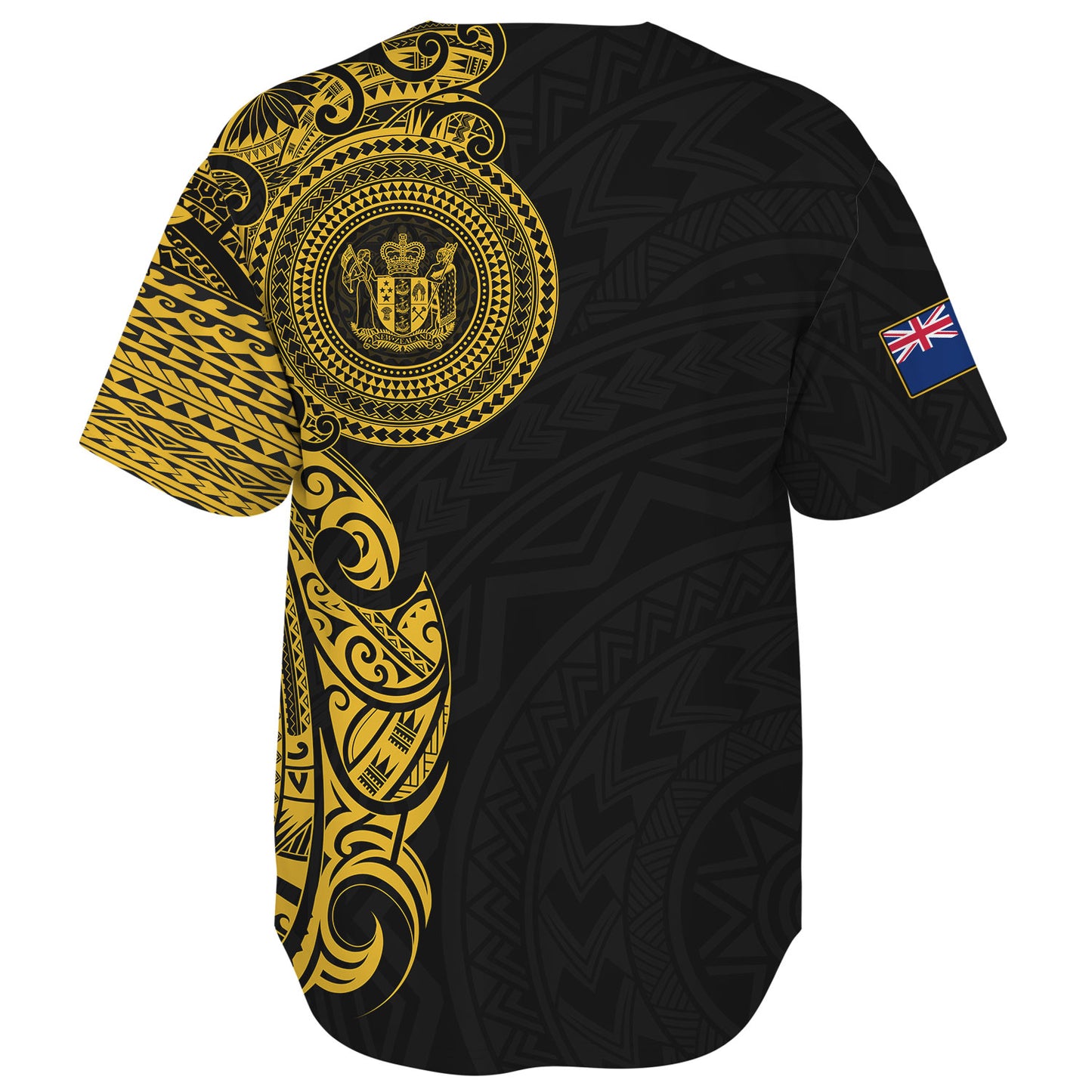 New Zealand Baseball Shirt Custom Polynesian Half Sleeve Gold Tattoo With Seal Black