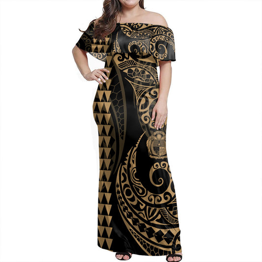 Nauru Off Shoulder Long Dress Kakau Style Gold