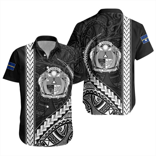 Nauru Short Sleeve Shirt Tribal Micronesian Coat Of Arms