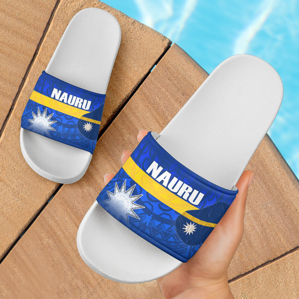 Nauru Flag Color With Traditional Patterns Slide Sandals