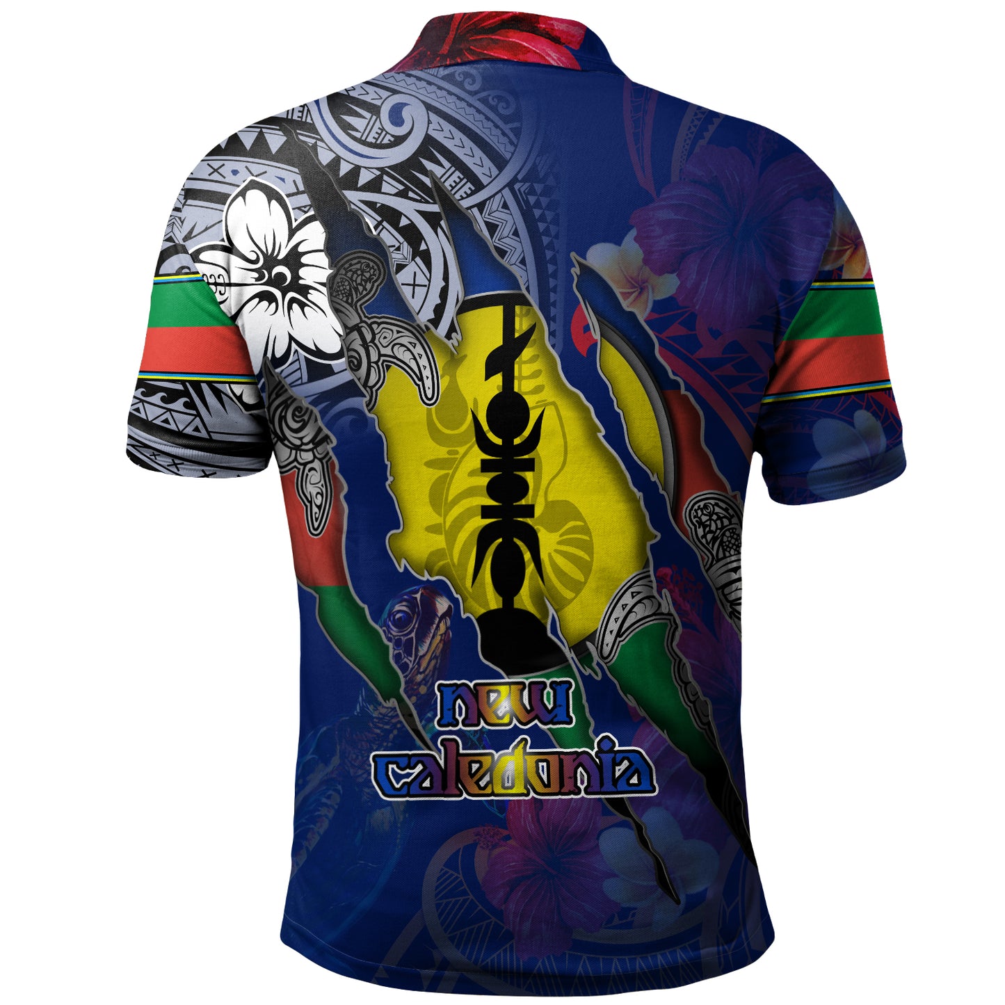 New Caledonia Polo Shirt Custom New Caledonian Blood Inside Me Polynesian Sleeve Tattoo Tropical Blue