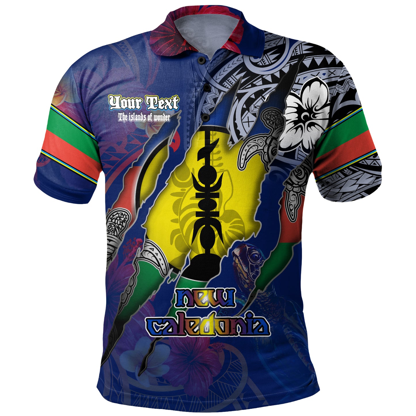 New Caledonia Polo Shirt Custom New Caledonian Blood Inside Me Polynesian Sleeve Tattoo Tropical Blue