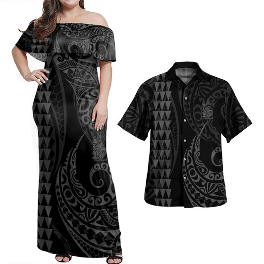 New Caledonia Combo Dress And Shirt Kakau Style Grey