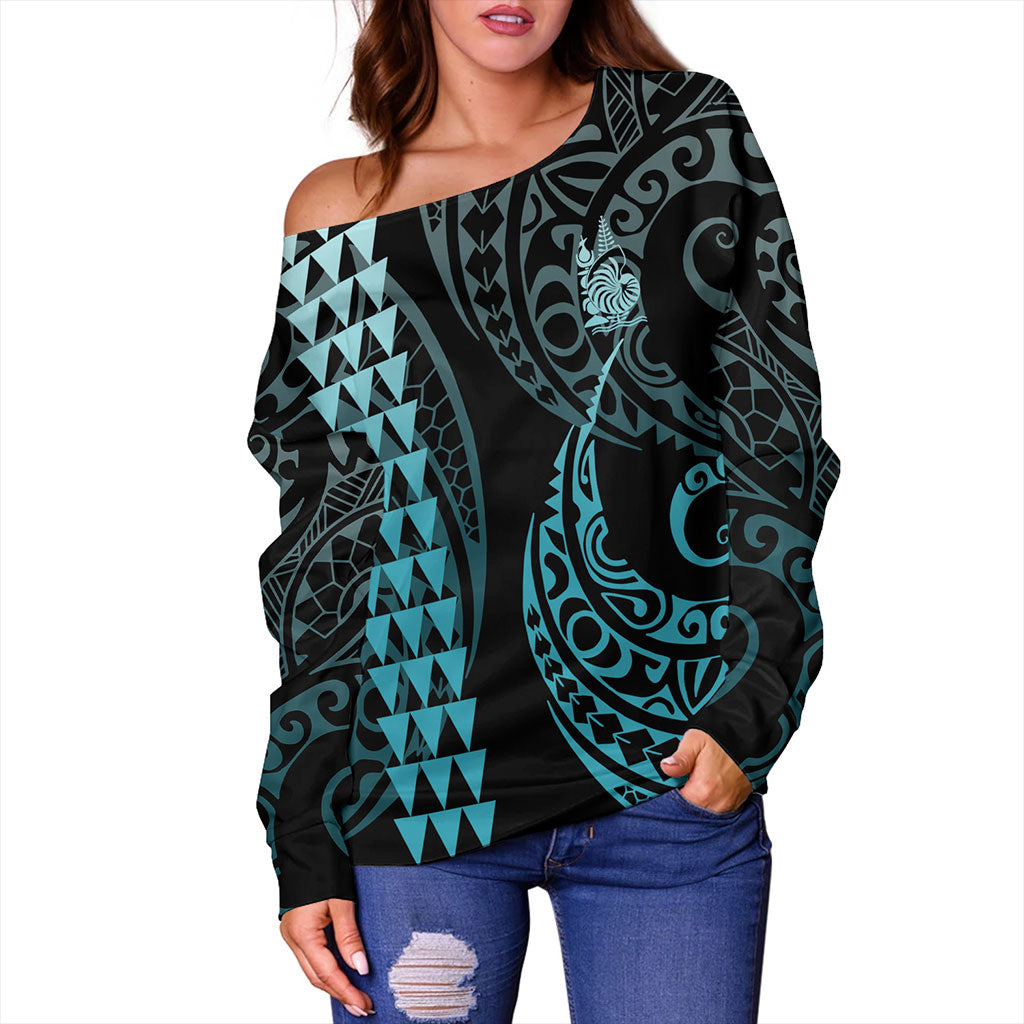 New Caledonia Off Shoulder Sweatshirt Kakau Style Ver.1