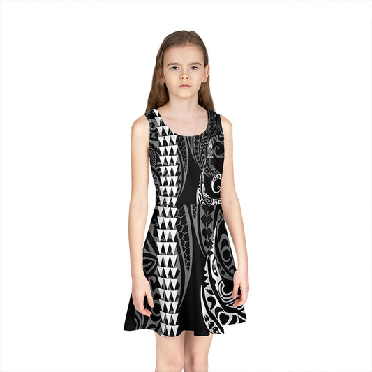 New Caledonia Girls Sleeveless Sundress Kakau Style White