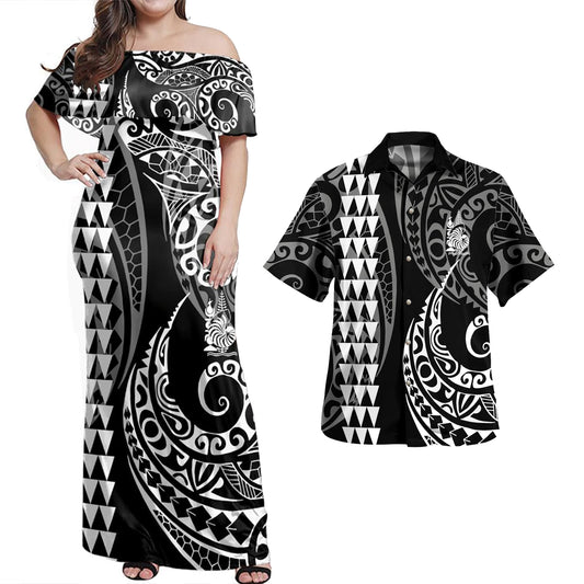 New Caledonia Combo Dress And Shirt Kakau Style White