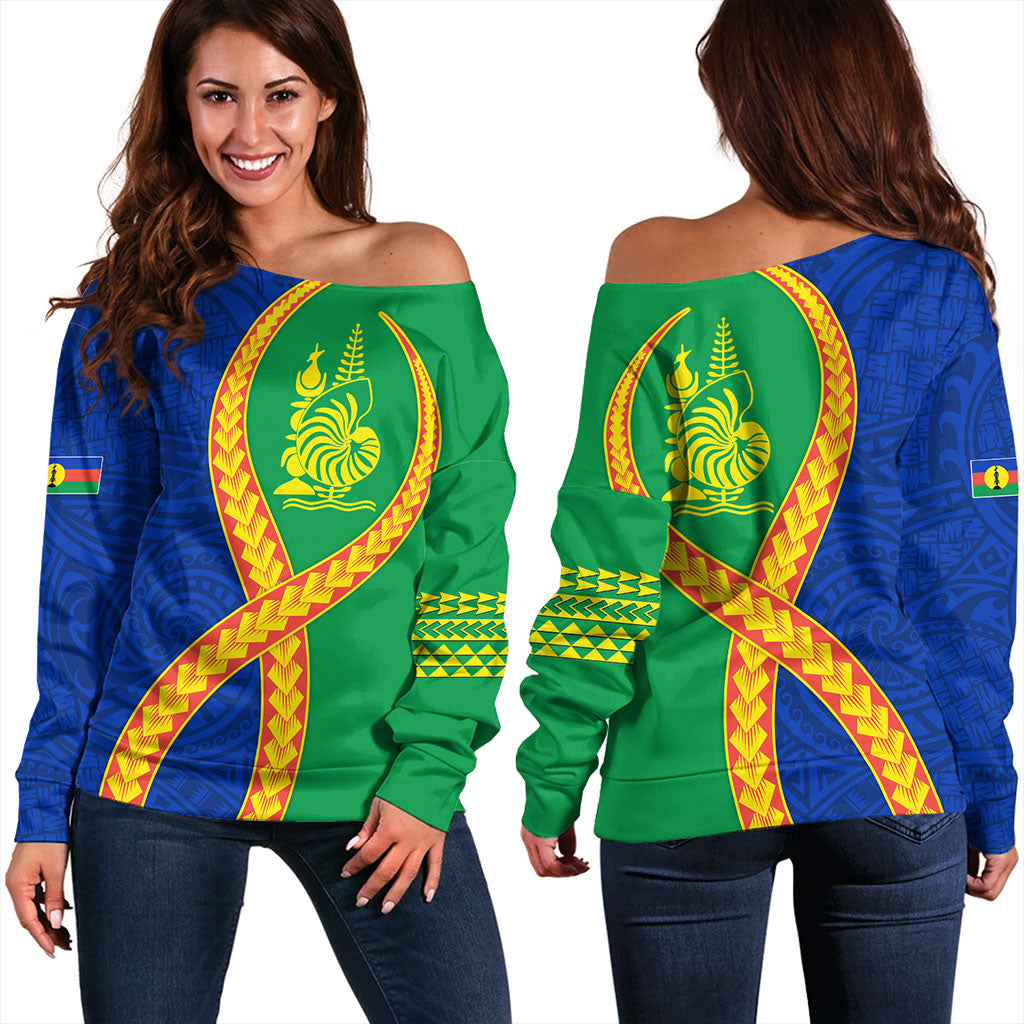 New Caledonia Off Shoulder Sweatshirt Tribal Polynesian In My Heart