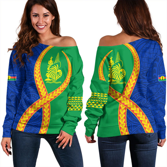 New Caledonia Off Shoulder Sweatshirt Tribal Polynesian In My Heart