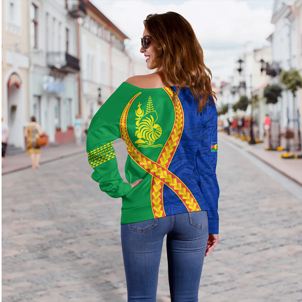 New Caledonia Off Shoulder Sweatshirt Tribal Polynesian In My Heart