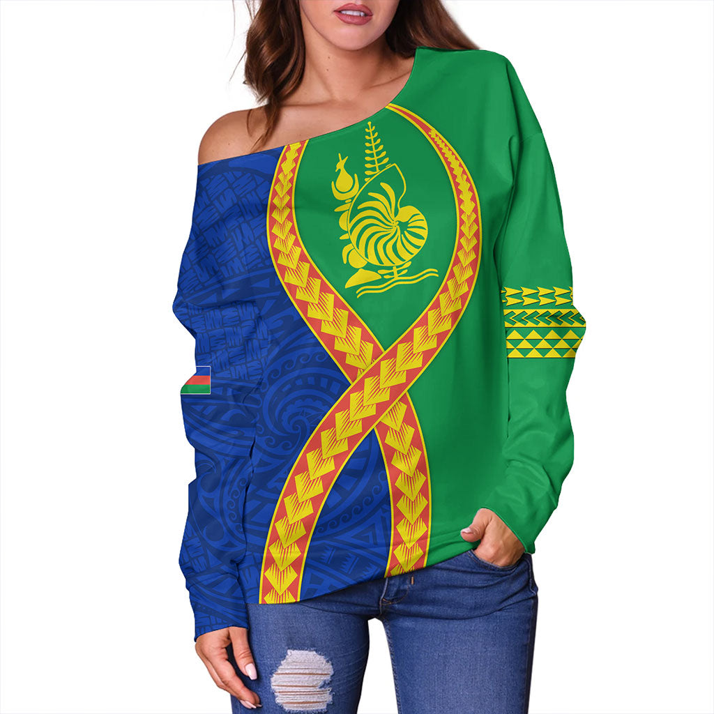New Caledonia Off Shoulder Sweatshirt Tribal Polynesian In My Heart