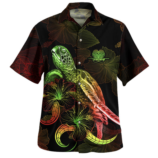 New Caledonia Hawaiian Shirt Sea Turtle With Blooming Hibiscus Flowers Reggae