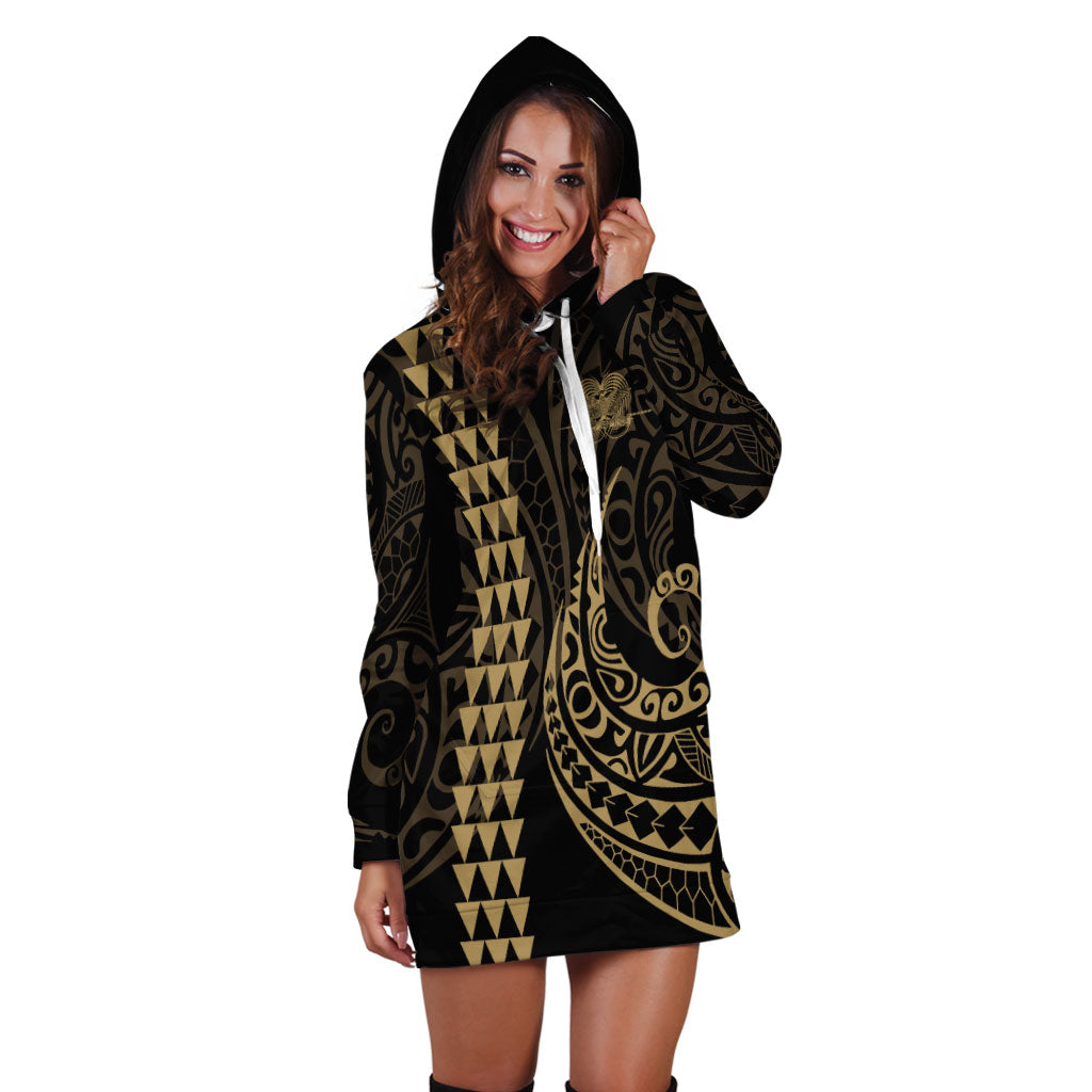 Papua New Guinea Hoodie Dress Kakau Style Gold