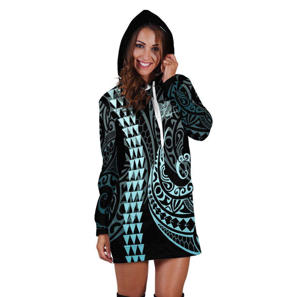 Papua New Guinea Hoodie Dress Kakau Style Turquoise