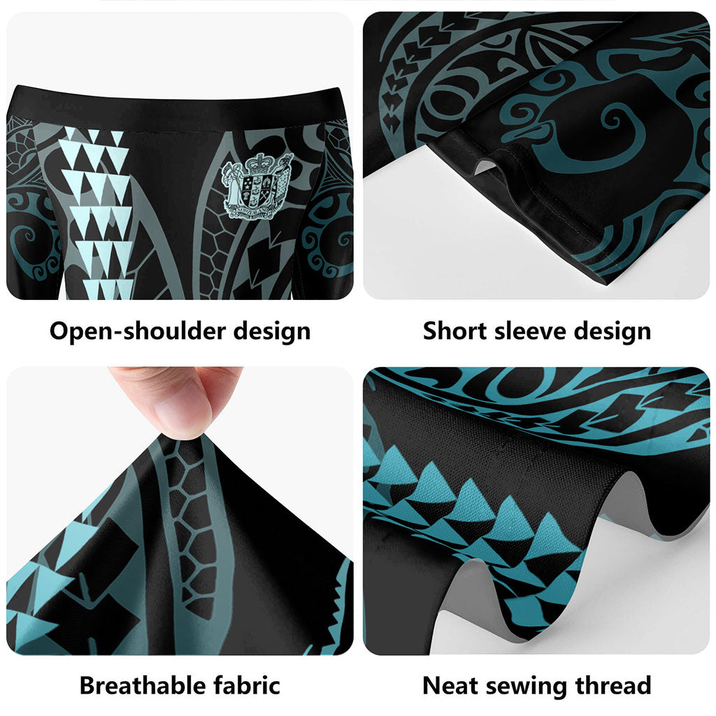 New Zealand Short Sleeve Off The Shoulder Lady Dress Kakau Style Turquoise