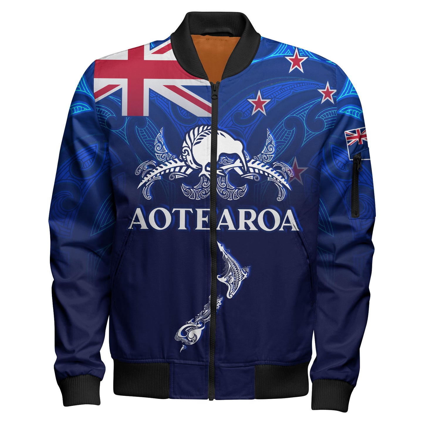 New Zealand Bomber Jacket - Aotearoa Map Kiwi Bird Mascot