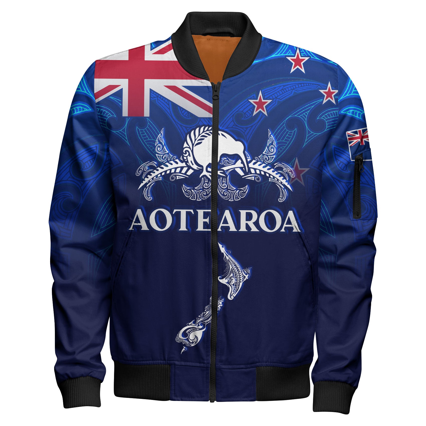 New Zealand Bomber Jacket - Aotearoa Map Kiwi Bird Mascot
