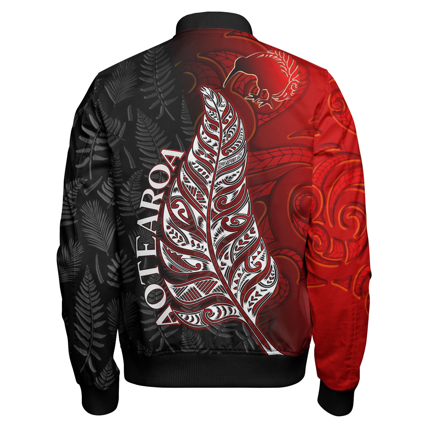 New Zealand Bomber Jacket - Aotearoa Silver Fern With Kiwi Bird Maori Style
