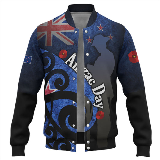 New Zealand Custom Personalised Baseball Jacket Anzac Day Flag Maori Patterns
