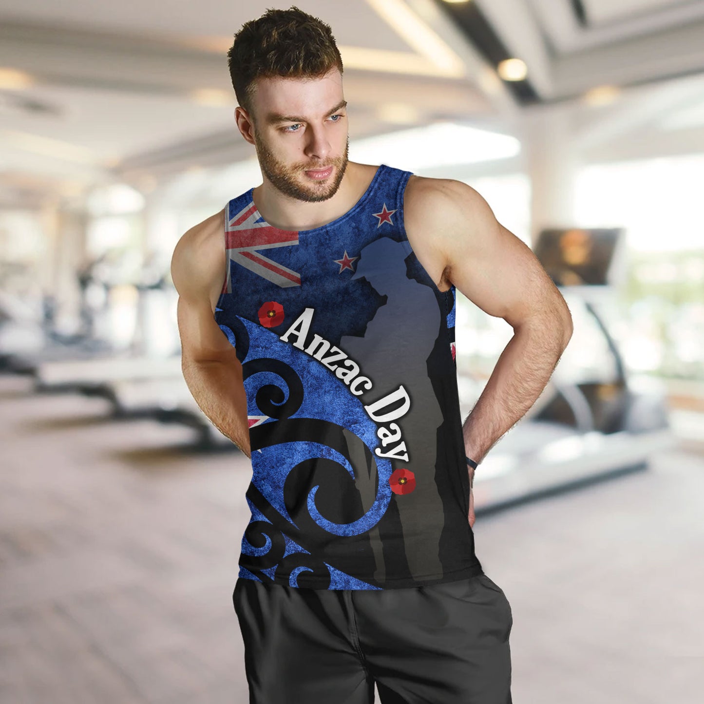New Zealand Custom Personalised Tank Top Anzac Day Flag Maori Patterns