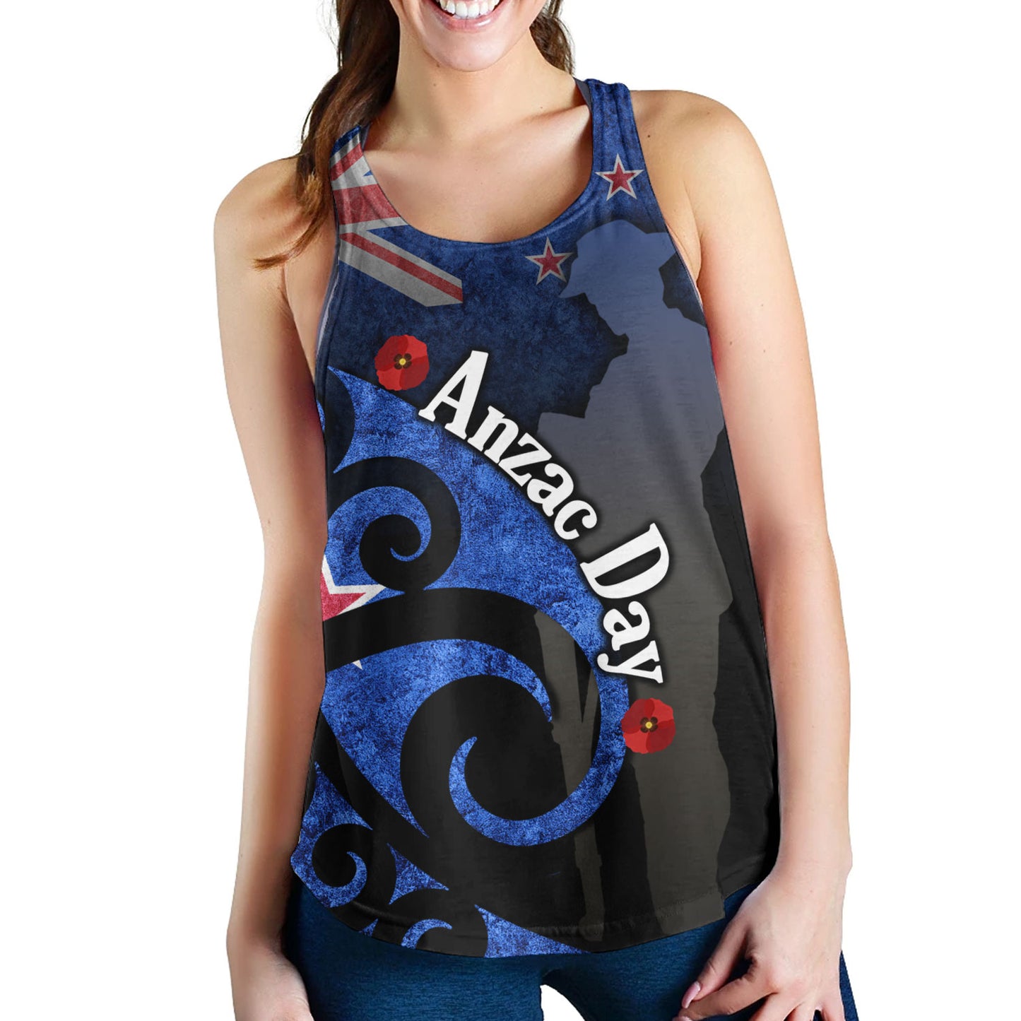 New Zealand Custom Personalised Women Tank Anzac Day Flag Maori Patterns