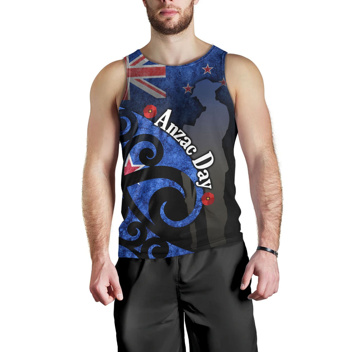 New Zealand Custom Personalised Tank Top Anzac Day Flag Maori Patterns