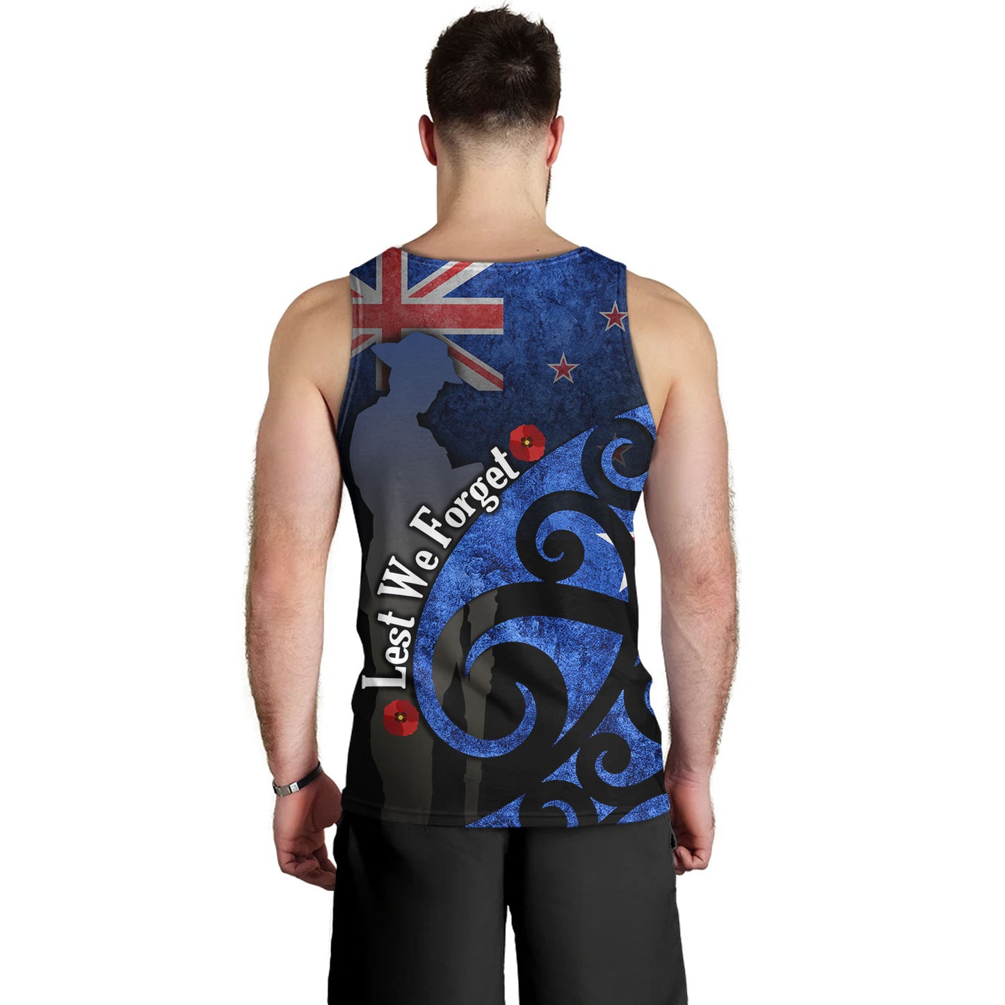 New Zealand Custom Personalised Tank Top Anzac Day Flag Maori Patterns
