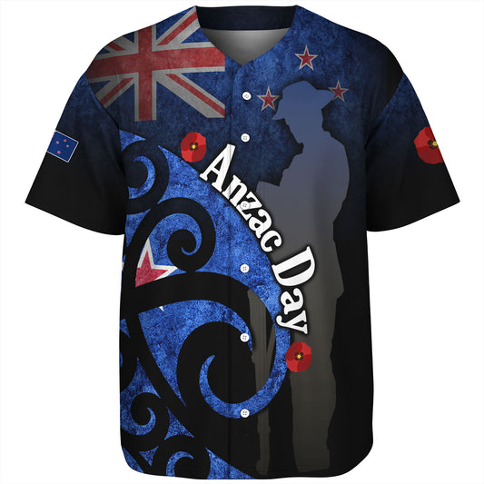 New Zealand Custom Personalised Baseball Shirt Anzac Day Flag Maori Patterns