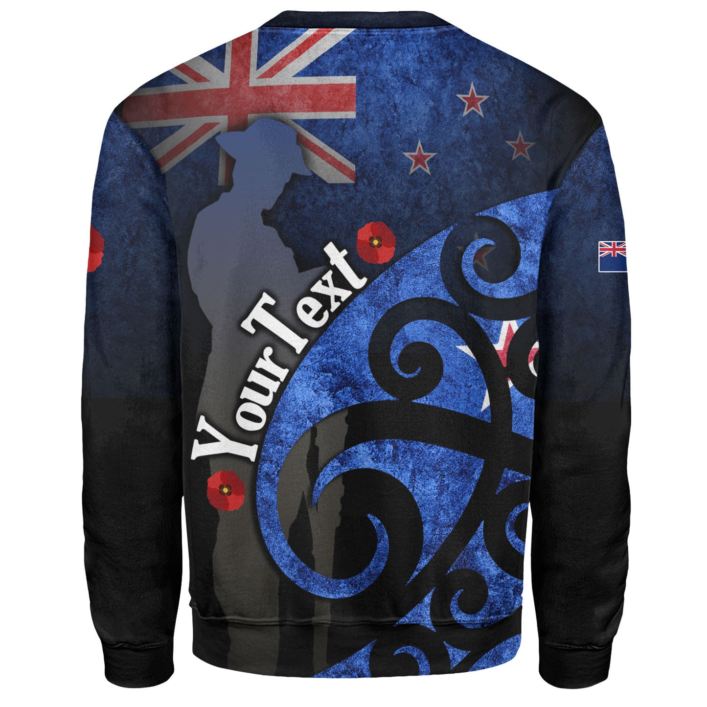 New Zealand Custom Personalised Sweatshirt Anzac Day Flag Maori Patterns