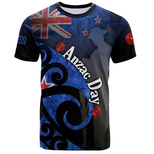 New Zealand Custom Personalised T-Shirt Anzac Day Flag Maori Patterns