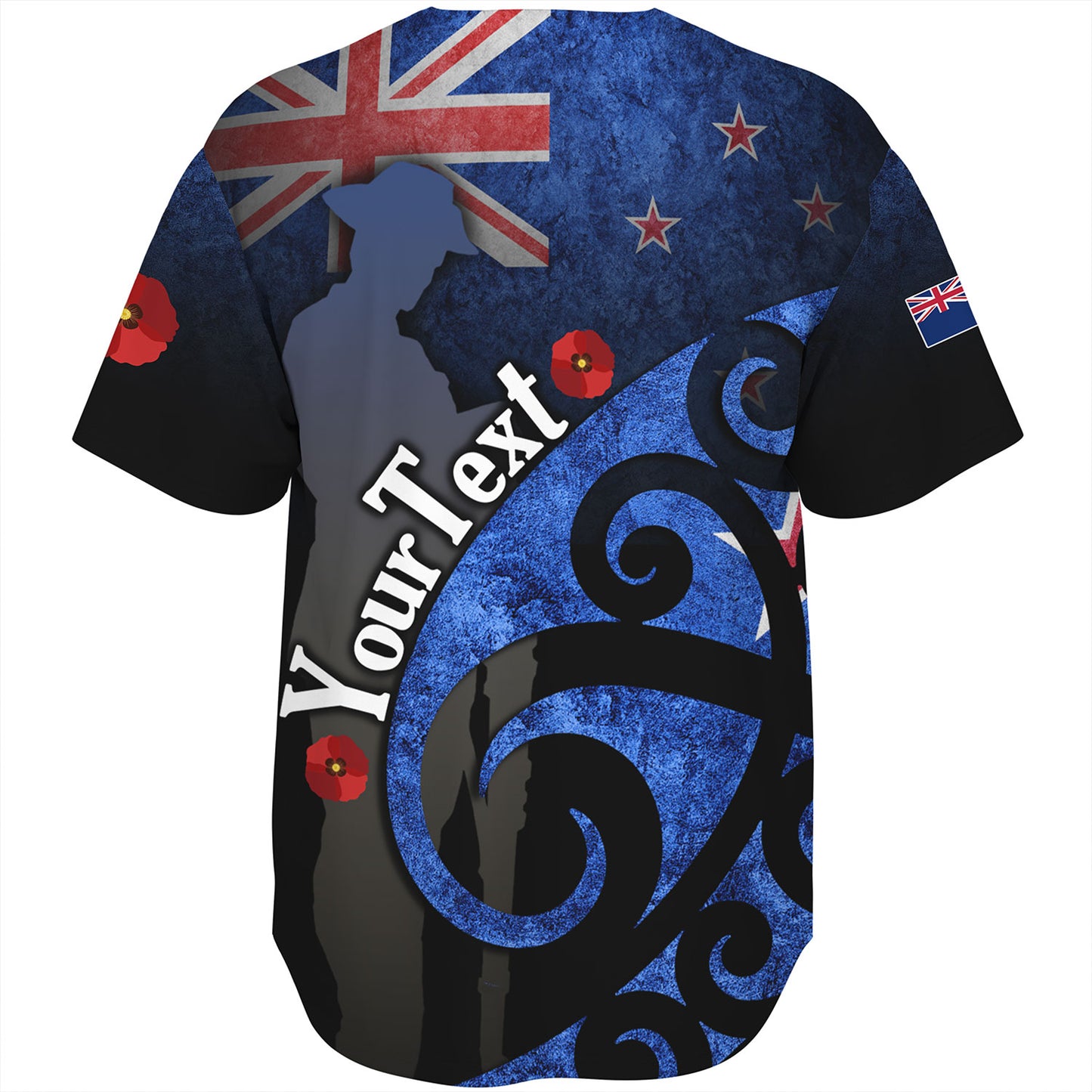 New Zealand Custom Personalised Baseball Shirt Anzac Day Flag Maori Patterns