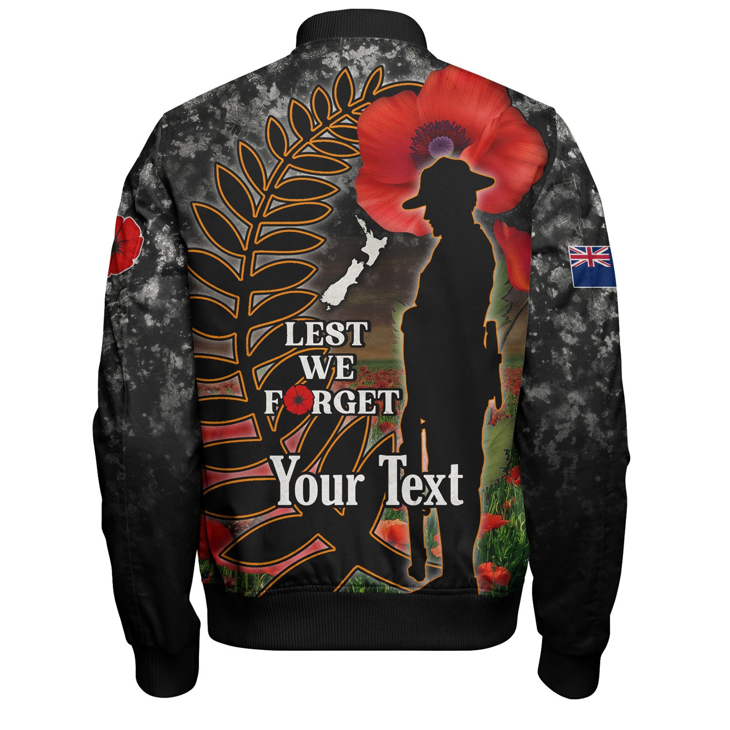 New Zealand Bomber Jacket Custom Anzac Day Lest We Forget Silver Fern